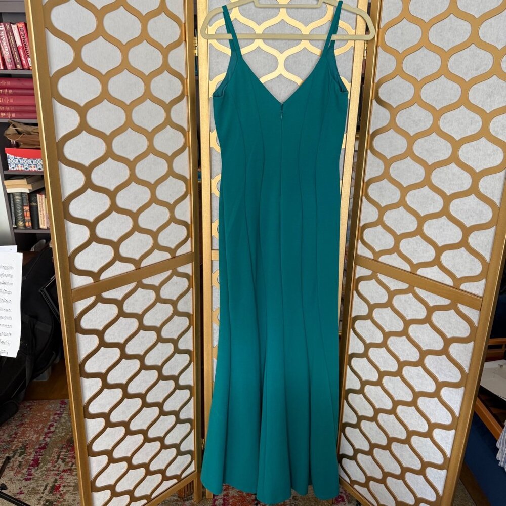 Vintage Y2K Jump Apparel Size 3/4 Teal Green V-Neck Seamed Mermaid Evening Gown - Picture 12 of 16